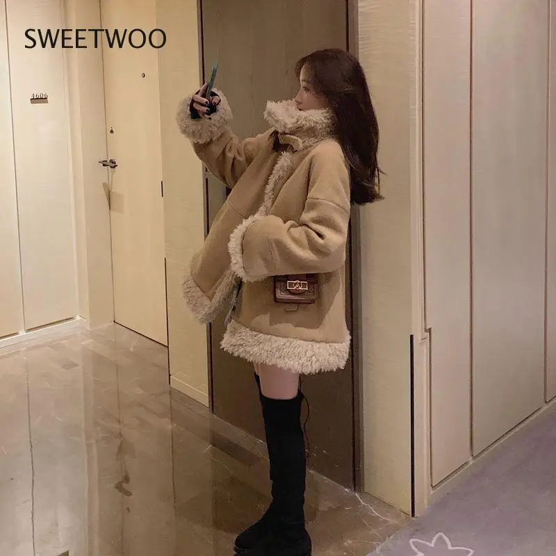 Elegant Faux Fur Coat Women Winter Thick Warm Soft Fleece Jacket Pocket Zipper Outerwear Overcoat Bear Teddy Coat Slim Tide 2022