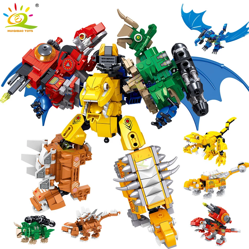 

HUIQIBAO 670pcs 6in1 World Jurassic Dinosaur Robot Weapon Park Building Blocks Transformation Mecha Bricks Toy for Children Gift