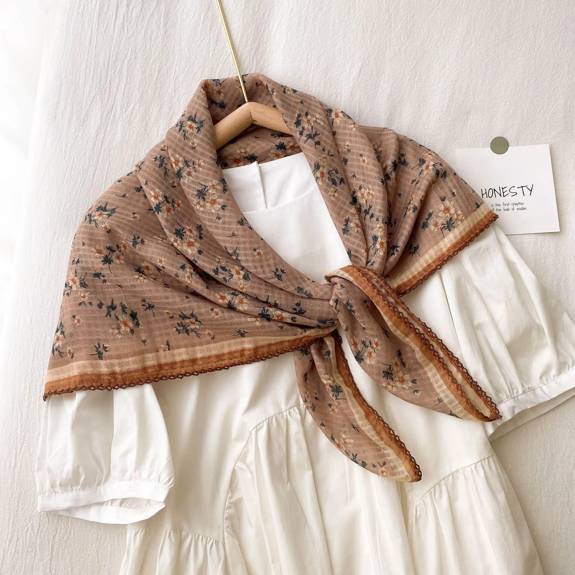 Женский хлопковый льняной шарф с принтом 90x90 см |
