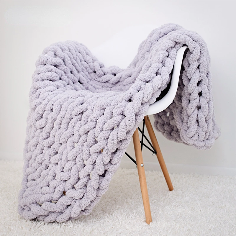 

Colorful Chenille Chunky Knitted Blanket Weaving Blanket Throw Warm Yarn Soft Blanket Home Decor Fluffy Blankets for Beds