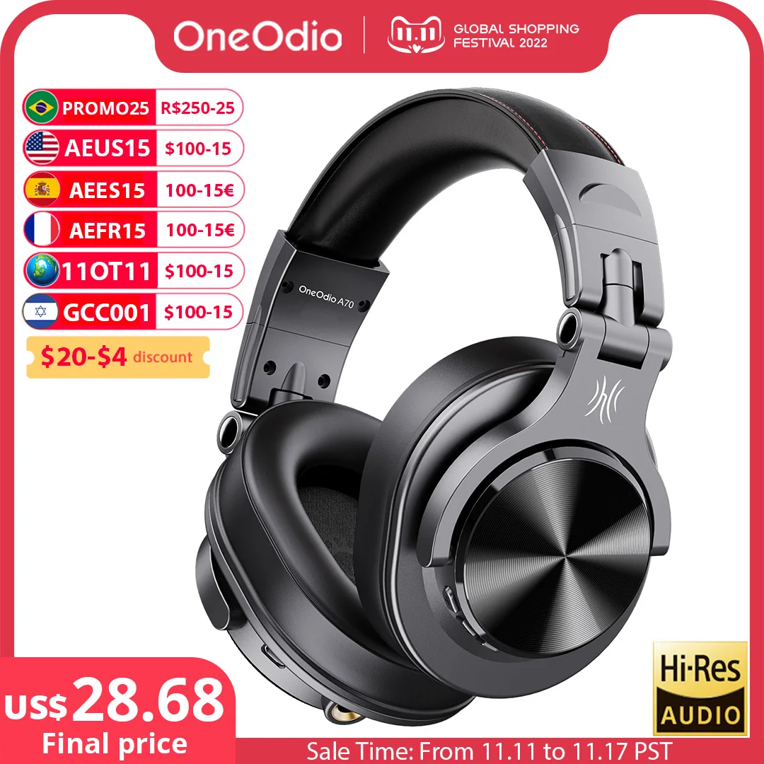 Oneodio Fusion A70 Bluetooth 5.2 Headphones Hi-Res Audio Over Ear Wireless Headset Professional Studio Monitor DJ Headphones 72H