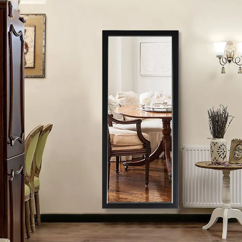 

Handsome 47"x16" Rectangle Black Mirror Wall Mounted Leaning Hanging, Perfect for Living Room or Bathroom Use.