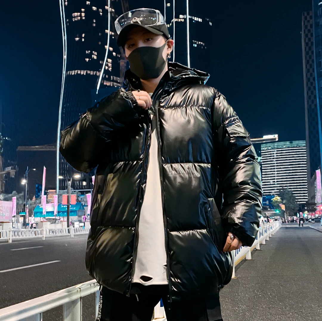 Winter Solid Color Parka Men Thick Hooded Jacket 2023  New Warm Harajuku Coat Male Casual Zipper Jackets Windproof Outwear