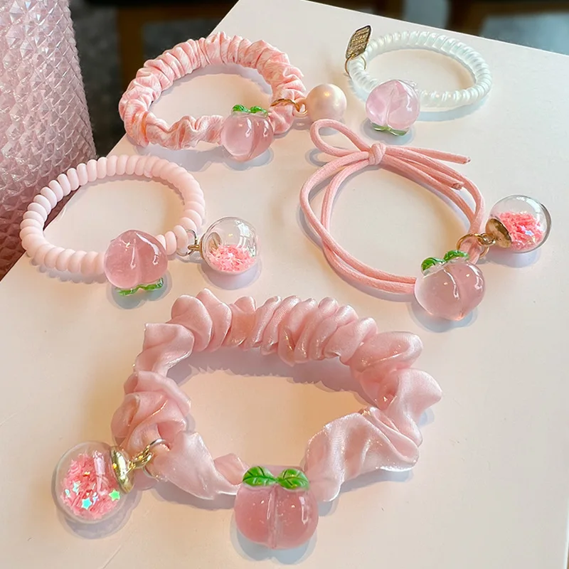 

Honey Peach Hair Ring Women's Spring Summer 2023 New Pearlescent Bead Binding Hair Rope High Elastic Headrope Hair Accessories