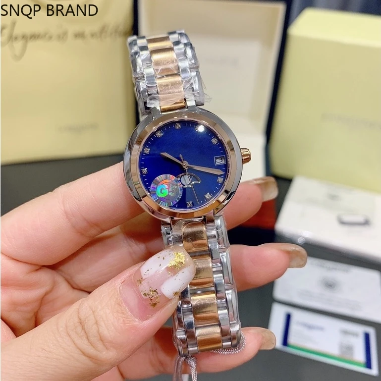 

Heart Moon Quartz women watch blue Ladies steel rose gold