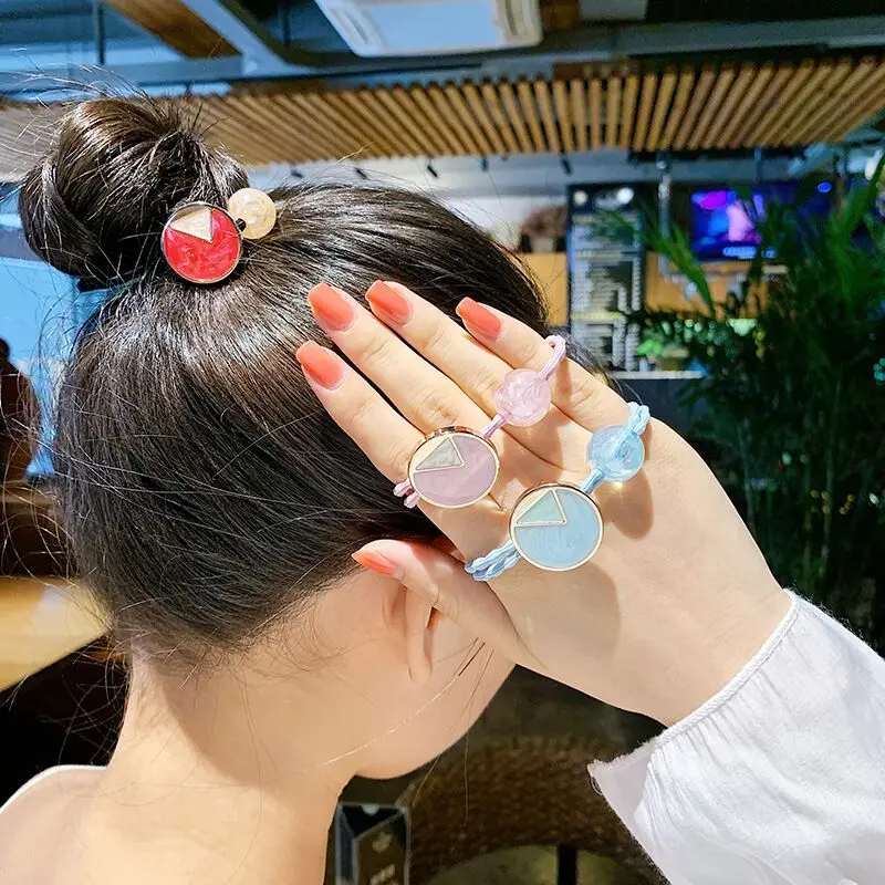 

5PCS New Cute Square Round Beads Hair Ring Rope Candy Headband Scrunchie Female Headband Elastic Rubber Band For Women Girls
