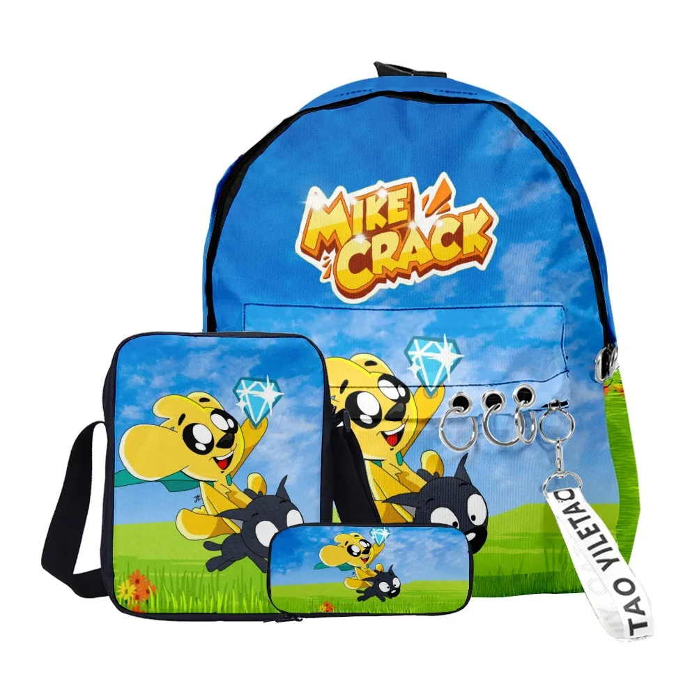 

2023 New Product Set Lightweight Zipper Fashion Schoolbag MIKECRACK Backpack Diagonal Hanging Bag Pencil Case Three-piece Set