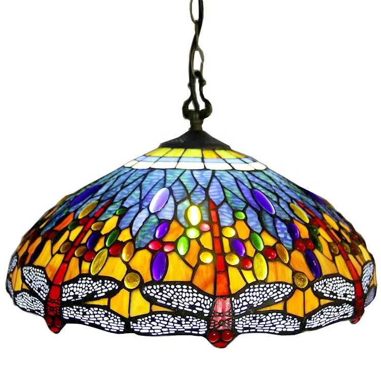 

LongHuiJing Tiffany Style 2 Light Dragonfly Pendant Lamp - 18" Wide