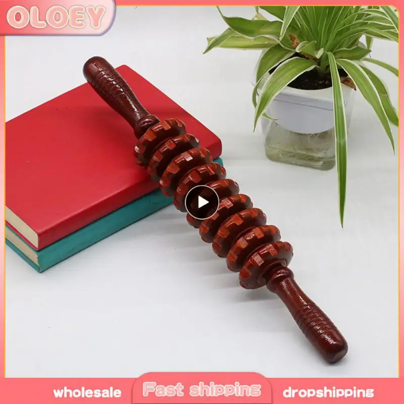 

1~6PCS Multifunctionele Body Massage Roller Wooden Nine Wheel Abdominal Massage Apparatuur Nek Been Houten Massager Stick