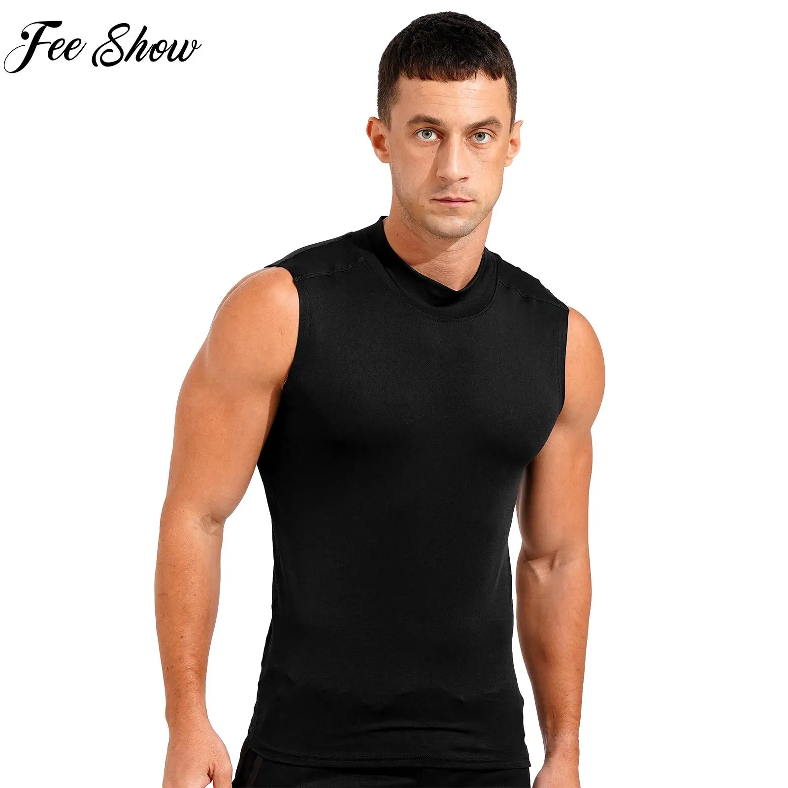 

Men Fitness Sleeveless Vest Tank Top Muscle Shaping Top Sport Tops Fitness Mock Neck Stretchy Singlets Jogging Gym Workout Top