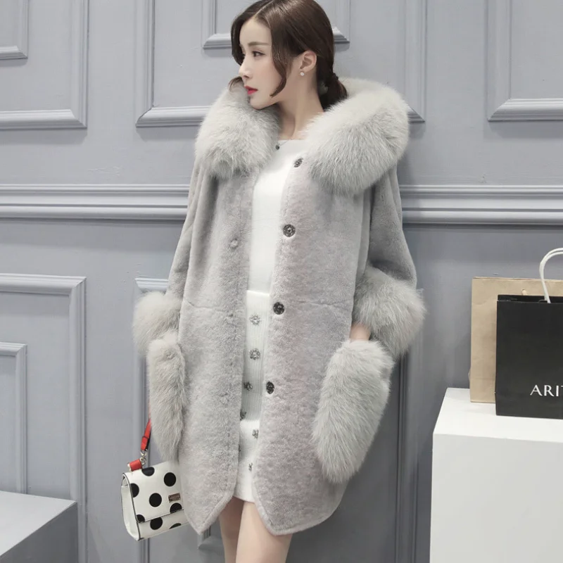 

Elegant Temperament, Imitation Rabbit Fur Coat, Winter Imitation Fur Coat, Commuting Middle Long Coat, Fox Fur Collar