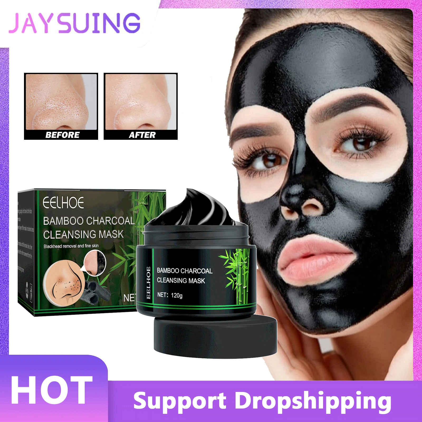 

Blackhead Removing Tearing Mask Bamboo Charcoal Remove Acne Deep Clean Shrink Pore Brighten Skin Tone Whitening Moisturize Mask