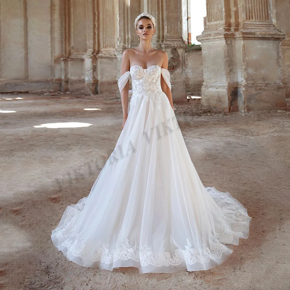 

VIKTORIA Modern Wedding Dresses Sweetheart Custom-Made Court Train Zipper Mermaid Appliques Off the Shoulder Vestidos De Novia