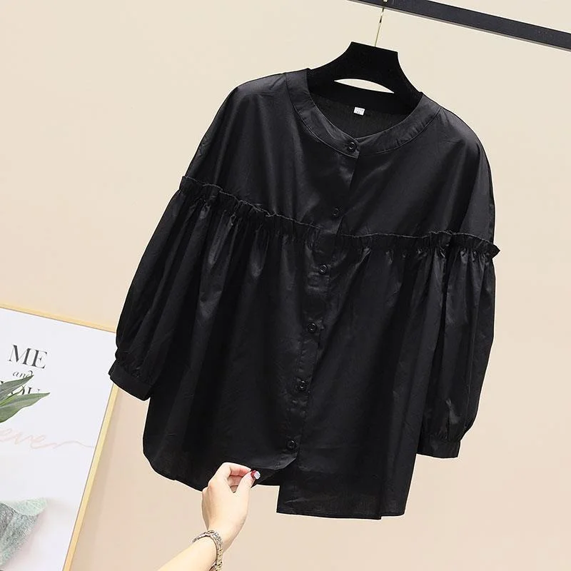 Женская блузка в полоску Повседневная кружевная рубашка с воротником-стойкой и