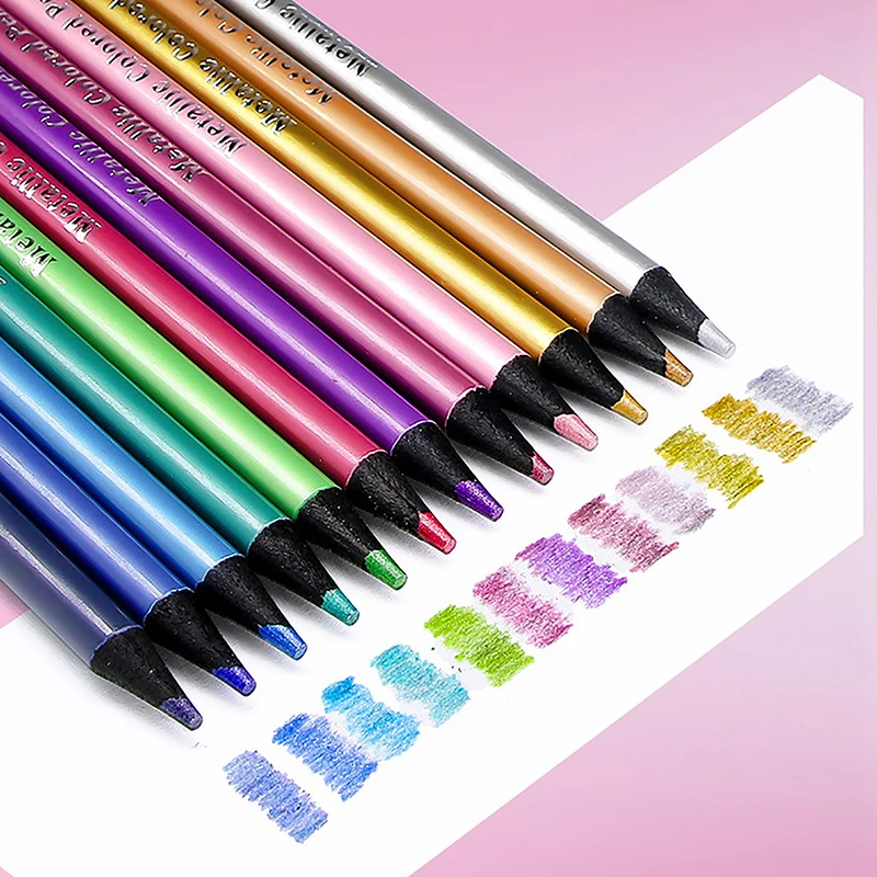 

12 Color Metallic Colored Pencils Drawing Sketching Set Coloring Colour Pencils Painting Profession Art Supplies For Artist