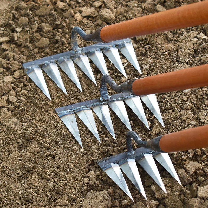 4/5/6/7 Tooth Hoe Weeding Rake Farm Tools Weeding and Turning The Ground Loose Soil Nail Harrow Steel Harrow Gardening Tools