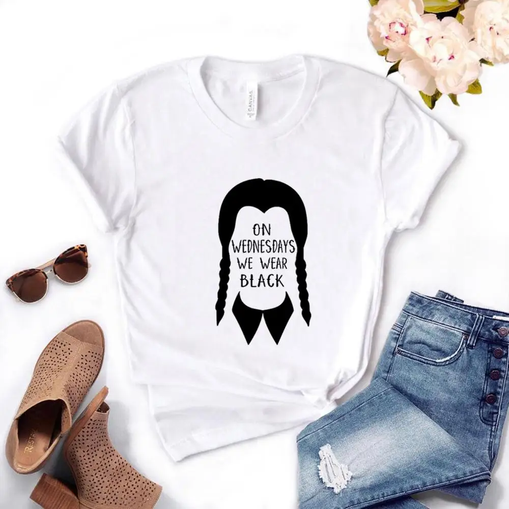 

По средам мы носим черную женскую футболку с принтом, Женская Повседневная забавная футболка для женщин, топ для девушек Yong, хипстерские Топ...