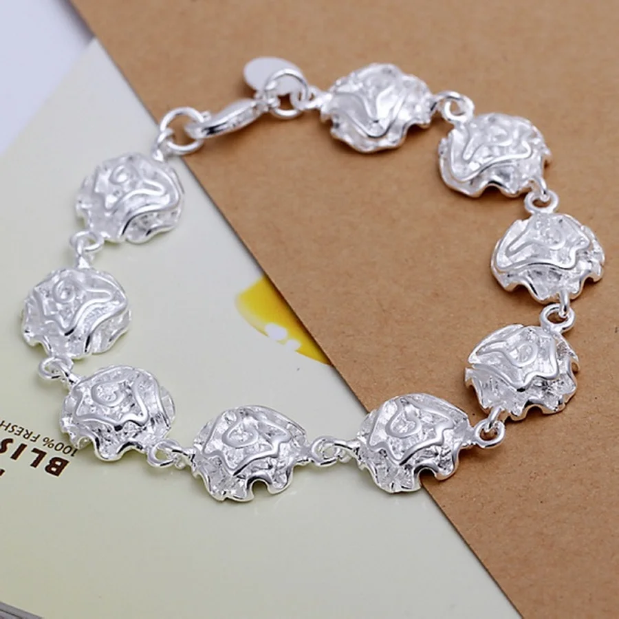 

925 Sterling silver bracelet for women lady hot sale Silver color Jewelry elegant charm wedding chain flower cute free shipping