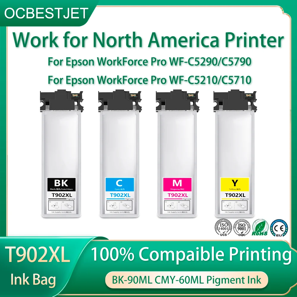 Фото 1 комплект картриджей Epson T902XL 902XL с пигментными чернилами для Epson WF C5290 C5790 C5210 C5710 BK-90мл CMY-60мл №3