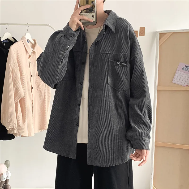 

Черное вельветовое пальто Мужская осень/зима Корейская мода мужская куртка Свободная куртка