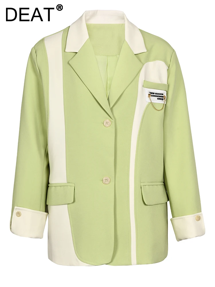

DEAT Fashion Women's Blazer Loose Single Breasted Contrasting Colors Spliced Full Sleeve Suit Jackets Autumn 2023 New CP1546