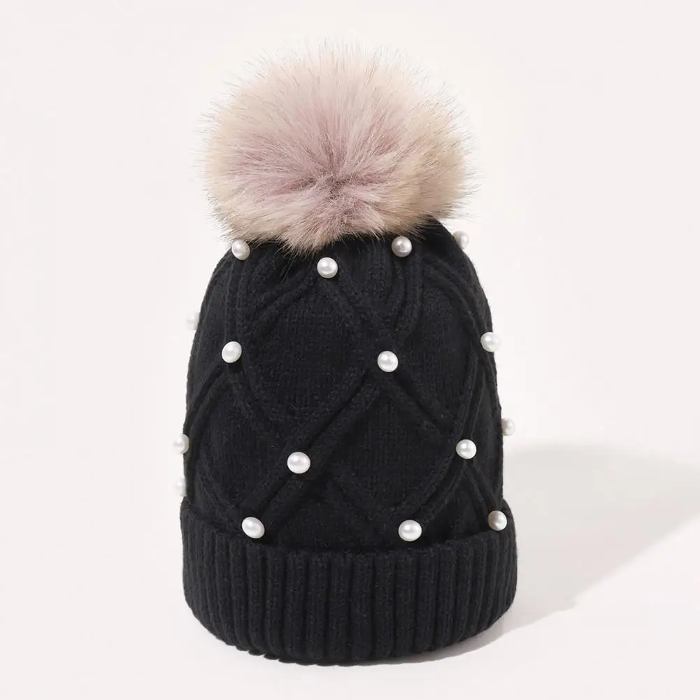 

Chic Winter Hat Hemming Thermal Winter Stretchy Knitting Beanie Hat Thickened Knitted Beanie Costume Accessories