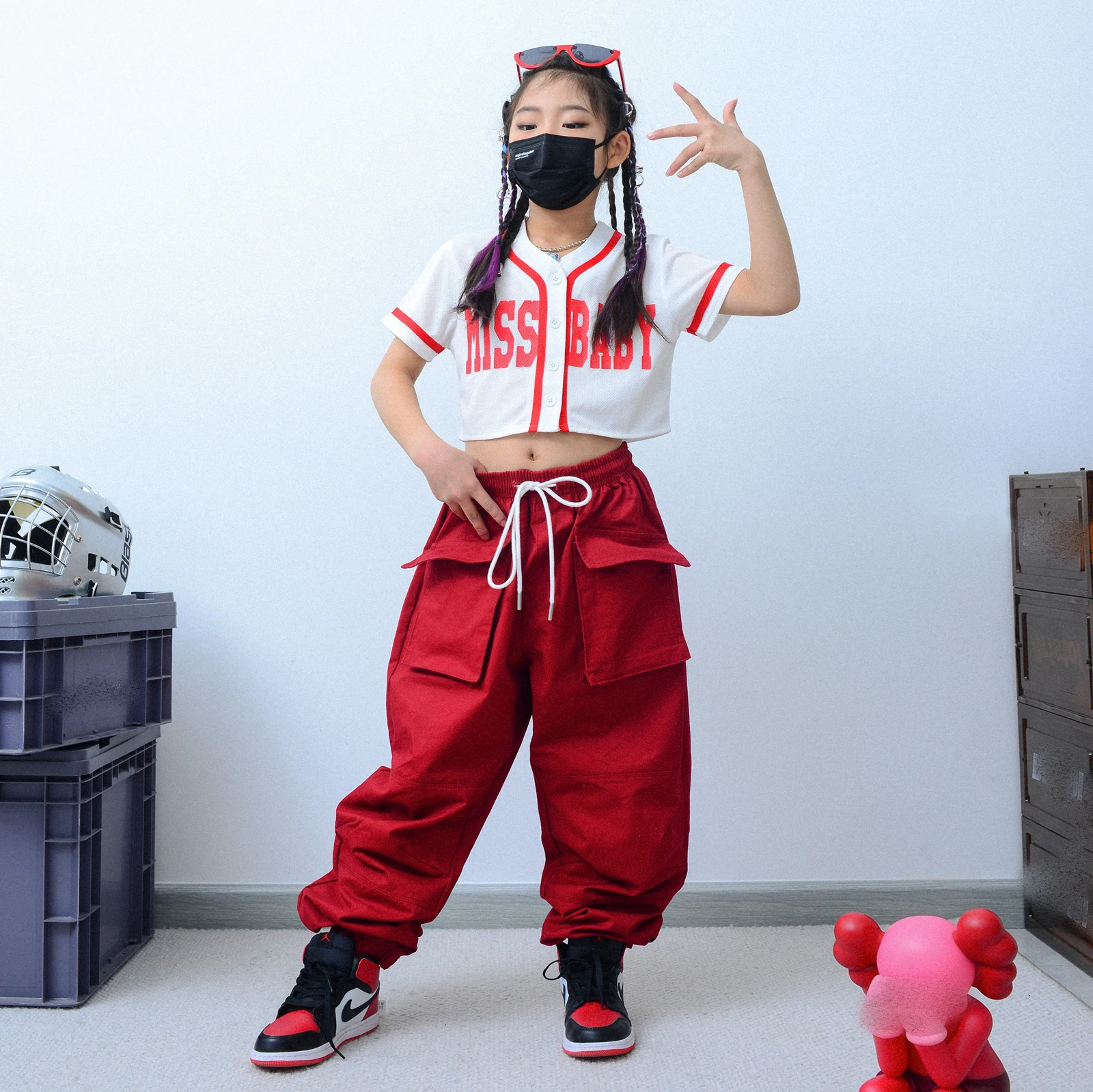 

2022 New Jazz Performance Costumes For Girls Red Hiphop Outfits Ballroom Hip Hop Dance Clothing Streetwear Rave Clothes DQS9114