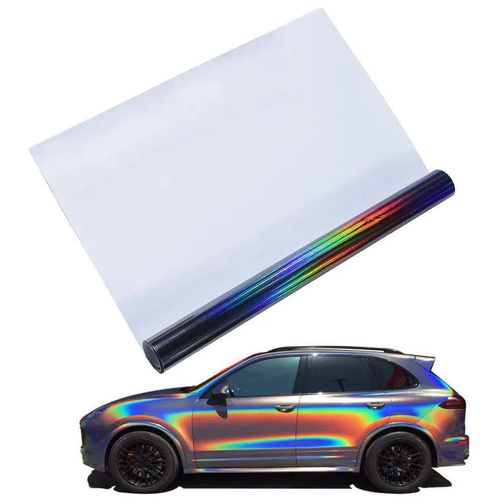 

Holographic Laser Chrome Black Car Stickers Interior Body Wrap Vinyl Film Sheet Black with Rainbow Decals Car Tuning Accessories