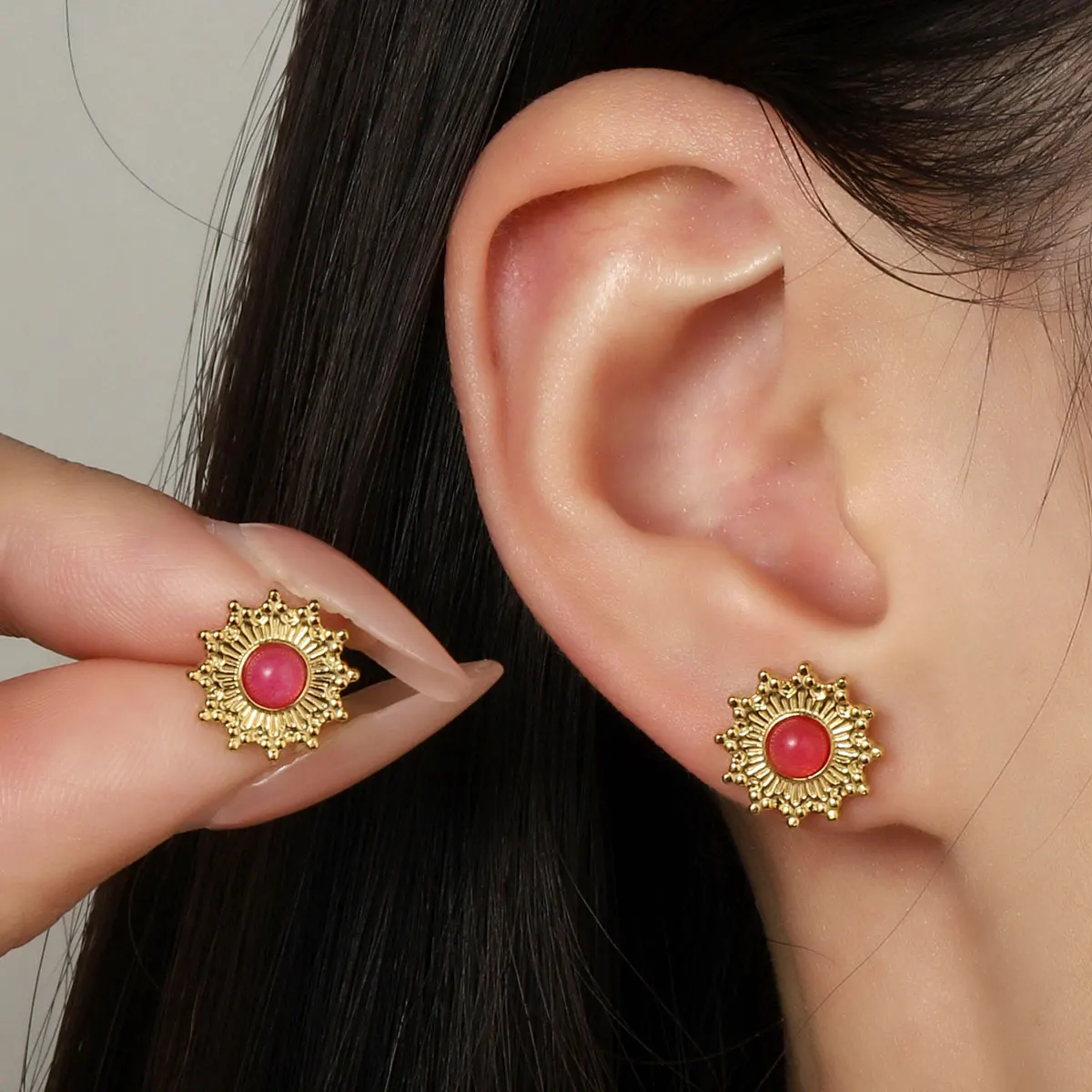 Французские роскошные серьги-гвоздики из нержавеющей стали с черным агатом