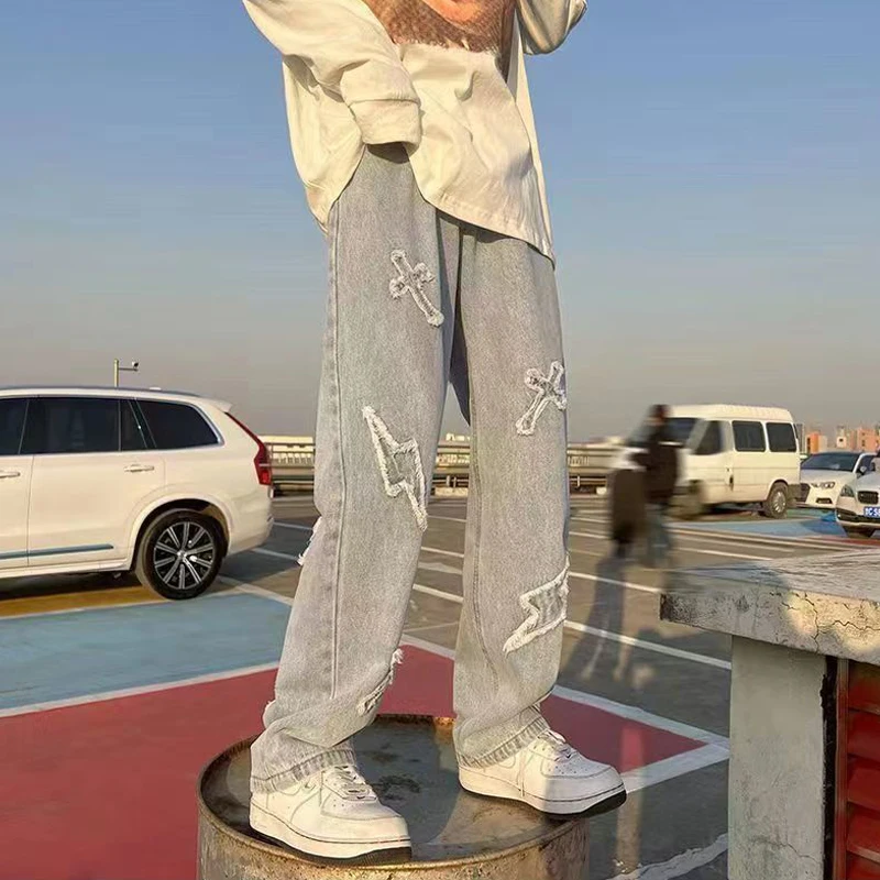 Oversized Men's Wide Leg Y2K Clothes Women Hip Hop Baggy Jeans Straight Trousers Casual Mopping Denim Pants For Men Streetwear