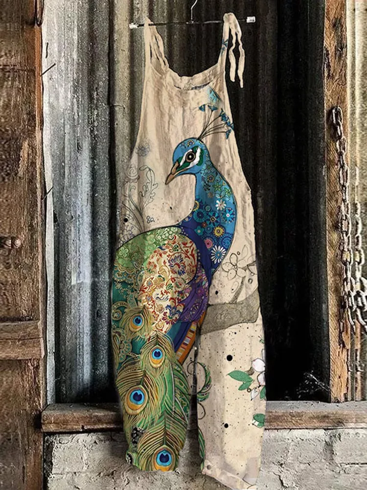 Женский свободный комбинезон с лямкой на шее летний Повседневный богемный в