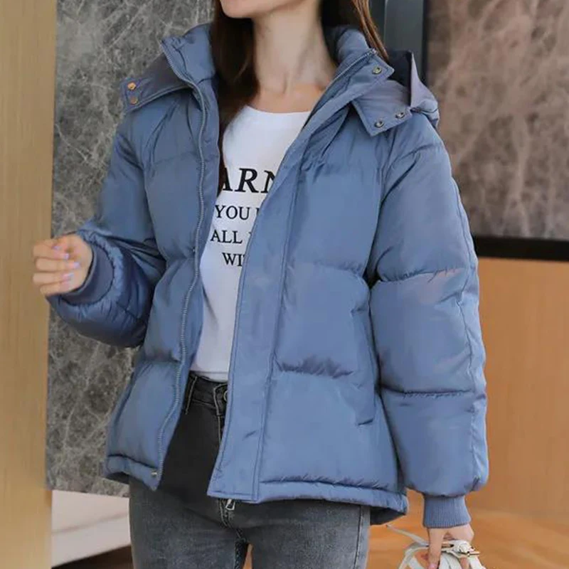 2023 Winter Women's Hooded Zipper Loose Down Jacket Women's Solid Color Short Thick Padded Jacket New enlarge