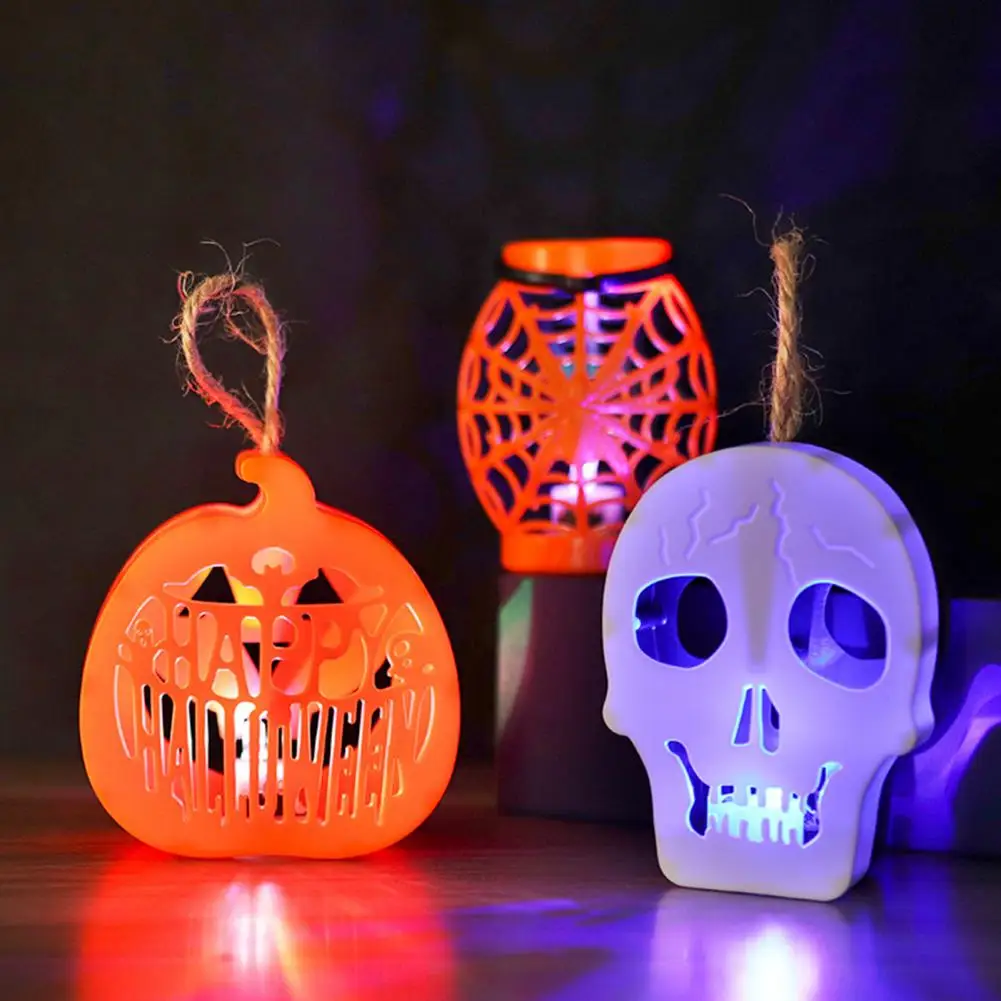 

Halloween Hollow Pumpkin Lantern Portable Small Lamp Atmosphere Layout Prop LED Skull Spider Web Light Party Home Decor Supplies