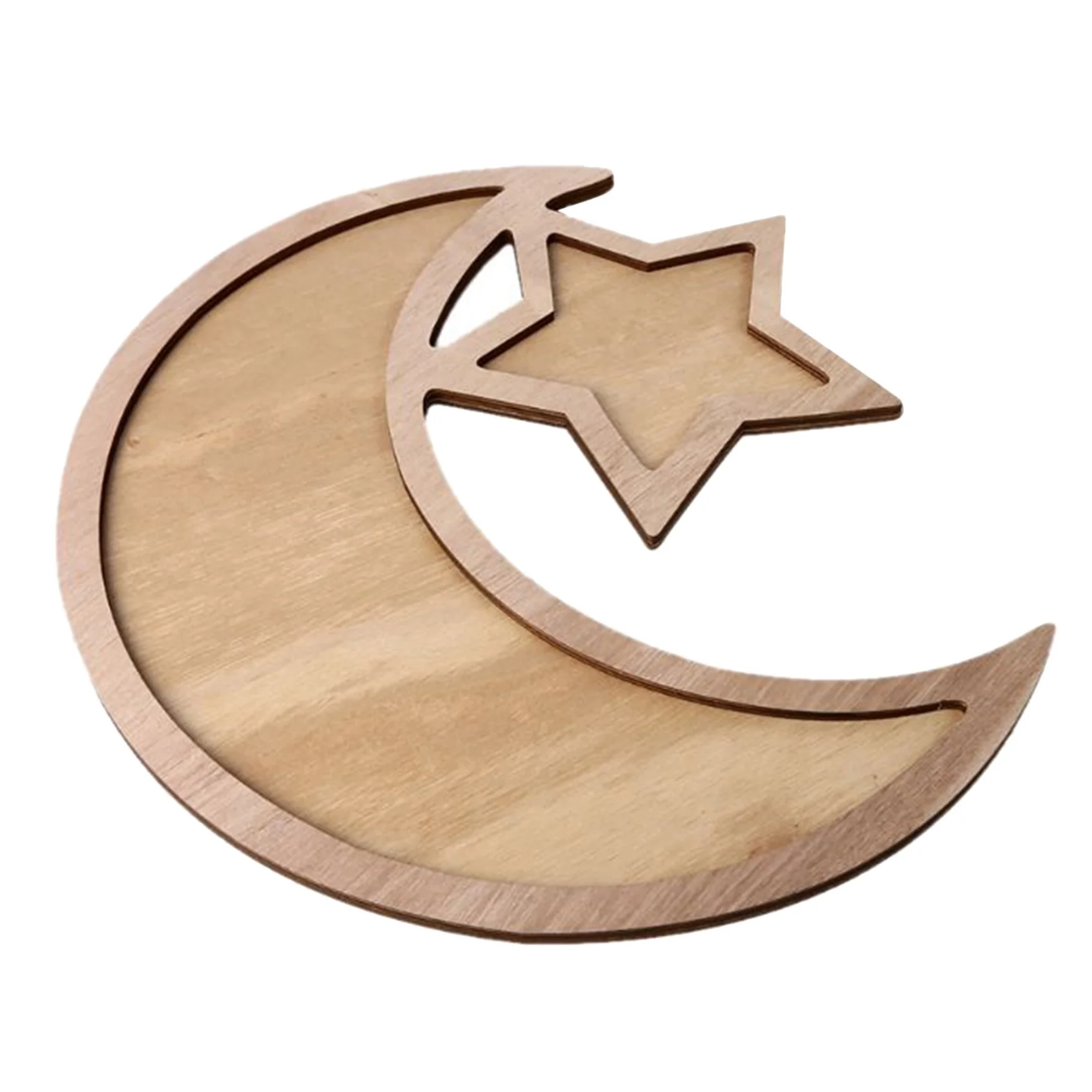 

Wooden Crescent Moon Srar Eid Ramadan Party Food Serving Tableware Dessert Pastry Tray Display Holder Decor Ornament