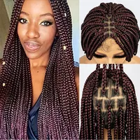 Burgundy Braided Wigs  Updo Wig Synthetic Full Lace Cornrow Africa American Women Style Hair  Updo Wig with Baby