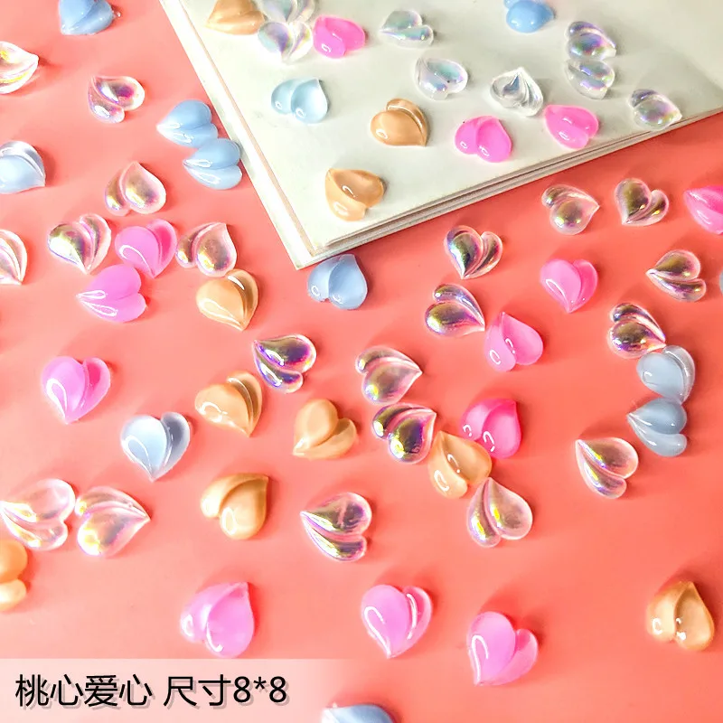 

2022 Fashion 20pcs/bag Nail Art Butterfly Peach Heart Love Three-dimensional Nail Sticker Drill Aurora Gradient Resin Rhinestone