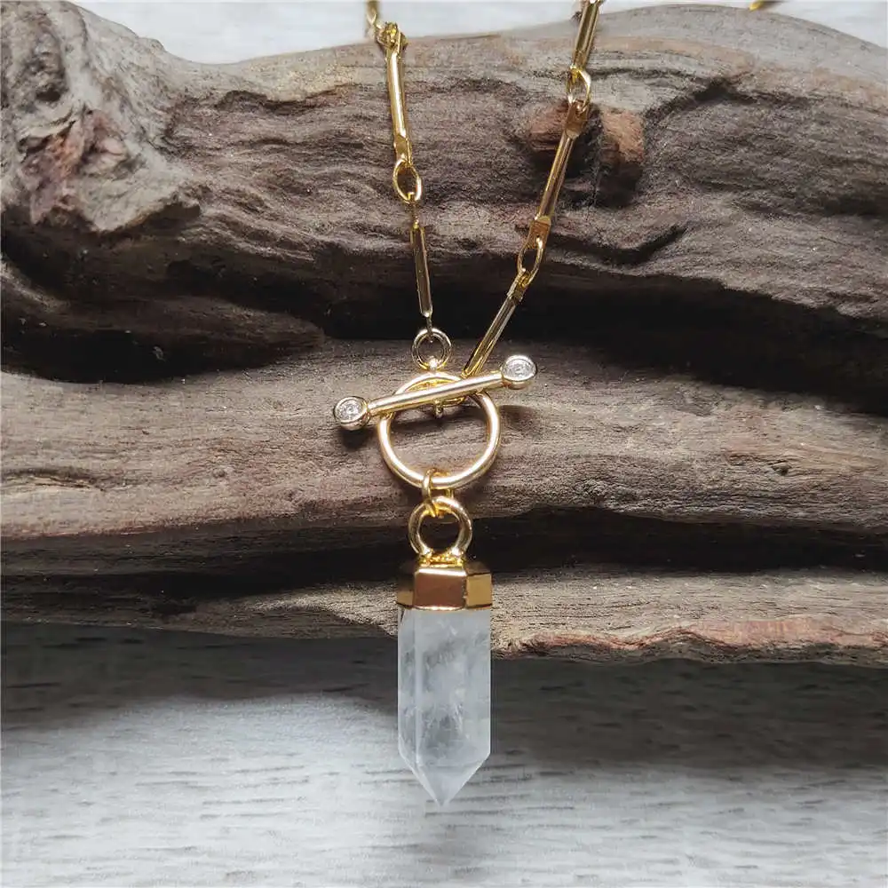 Женское ожерелье ручной работы FUWO, Ожерелье Из Натурального кварца, Золотая Пряжка, многоцветная лечебная цепочка с кристаллами (NC125)