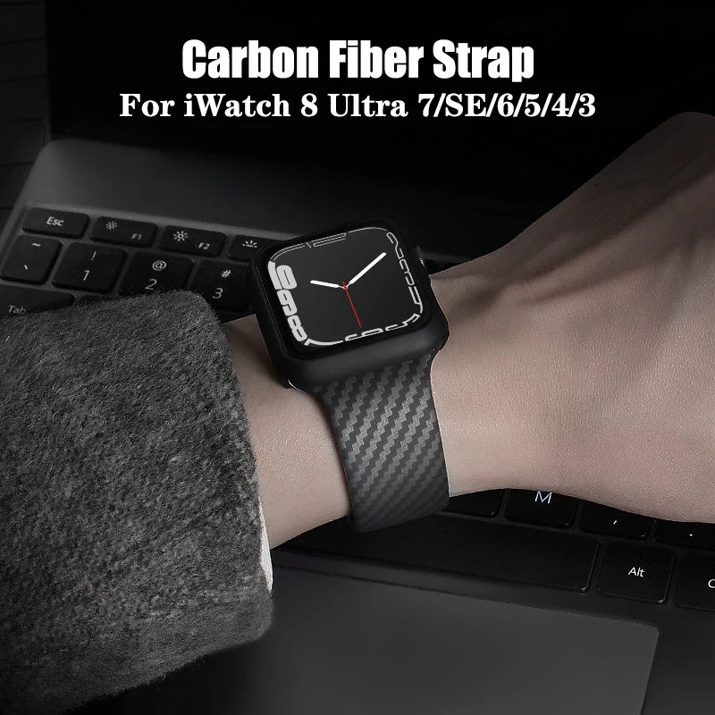 

Ремешок из углеродного волокна для Apple Watch Band 44 мм 40 мм 45 мм 41 мм 38 мм 42 мм 49 мм, силиконовый браслет для iWatch Series 7 6 5 4 3 SE 8 Ultra