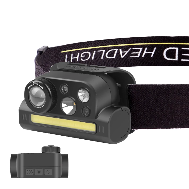 

Mini LED+COB Headlight Sensor Fishing Headlamp Built In 18650 Battery Waterproof Head Flashlight Torch USB Rechargeable Lantern
