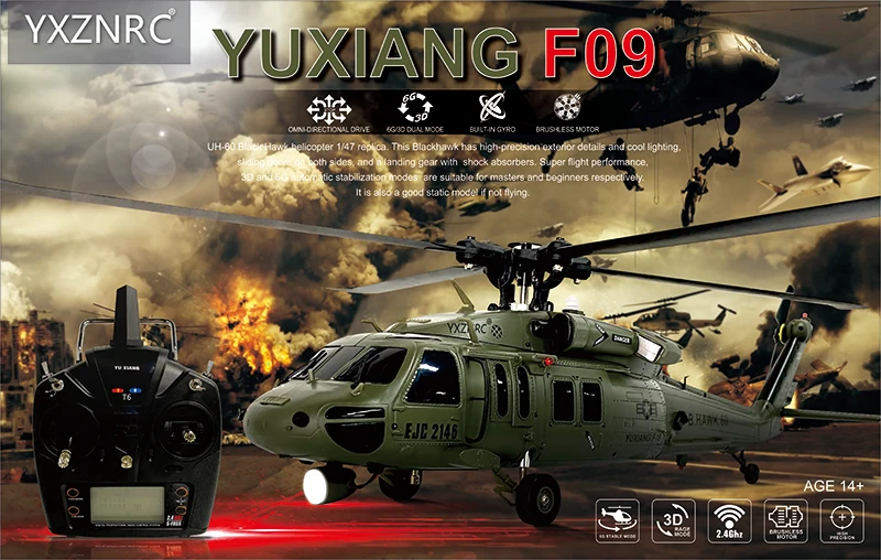F09 UH60 Утилита Черный Hawk RC вертолет 6CH 6-осевой гироскоп 3D6G двойной бесщеточный