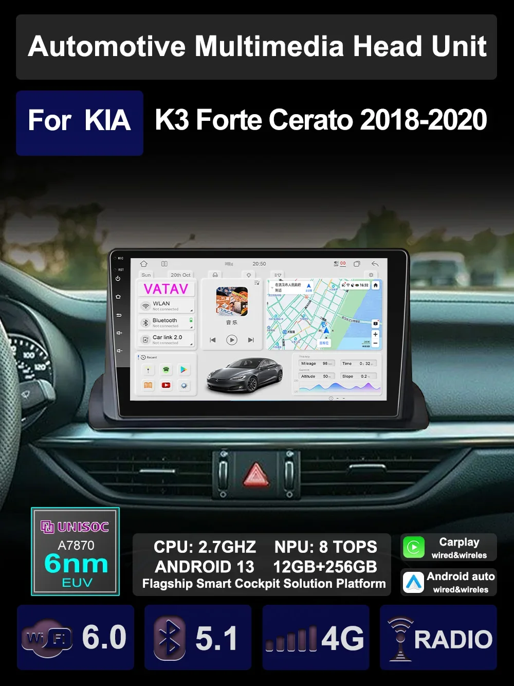 Для KIA K3 Cerato Forte 2019-2020 Автомобиль Android Мультимедиа AI Voice Carplay Авто GPS Навитационный