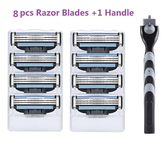 

1 handle + 8 blade 3 Layers Men Safety Manual Shaver Razor Blades Fit Replace head Manual shaving Cassette Men Face Care