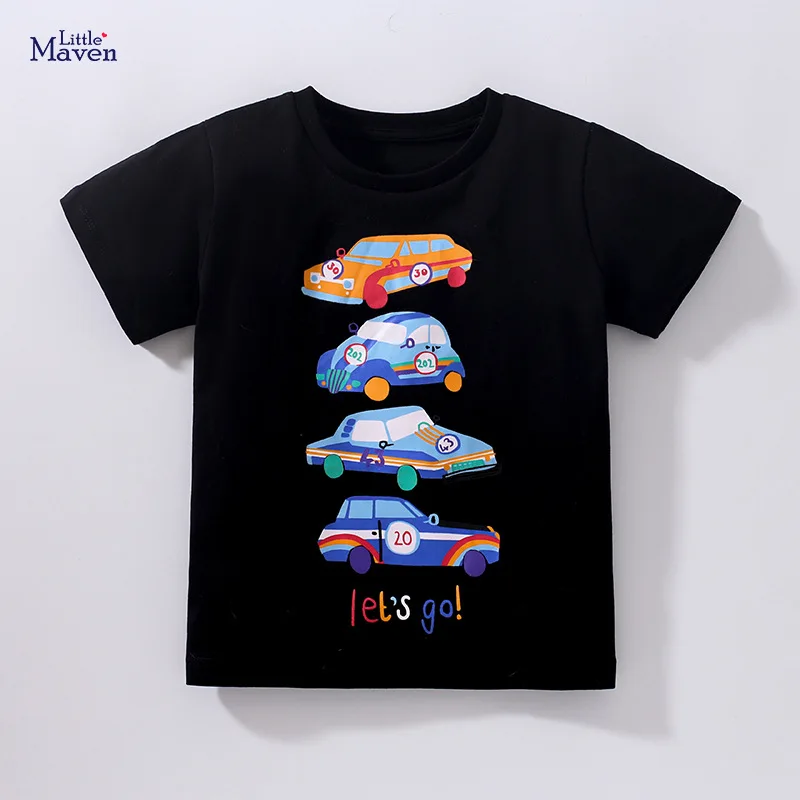 

HIBYHOBY 2023 Summer Clothes Cotton Black T-Shirt Car Print Tops Children Casual Comfort Breathable Wear for Kids 2-7 Year