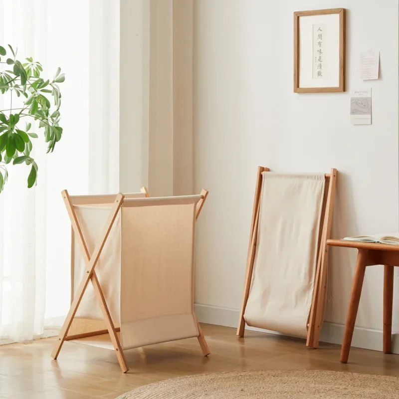 Дышащая льняная корзина для белья HighValue складная конструкция с рамой из бука