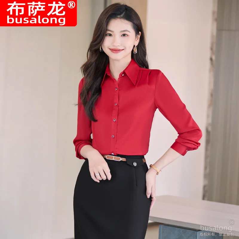 

2023 New Korean Style Long Sleeve Shirt Business Wear Slim-Fitting Work Clothes plus Size Business Formal Wear Women Workwear Un