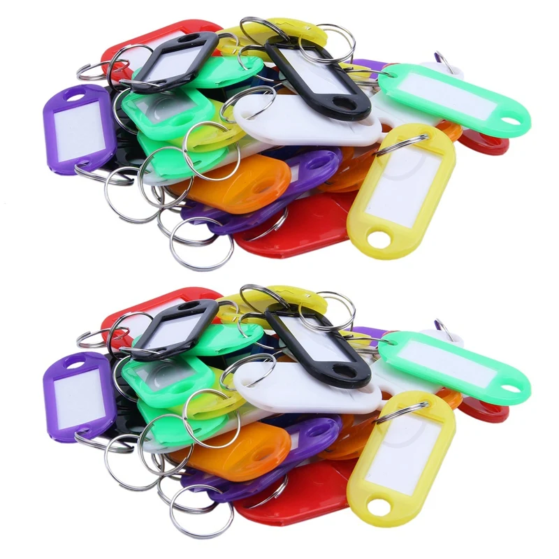 

64X Multi-Colors Plastic Key Fob ID Tags Luggage ID Labels With Split Ring Keyring