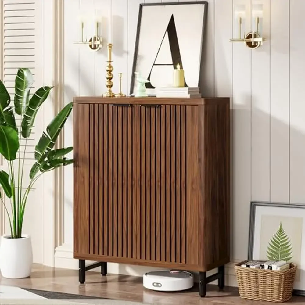 - 6-уровневый шкаф для обуви с жалюзи регулируемые полки деревянный органайзер