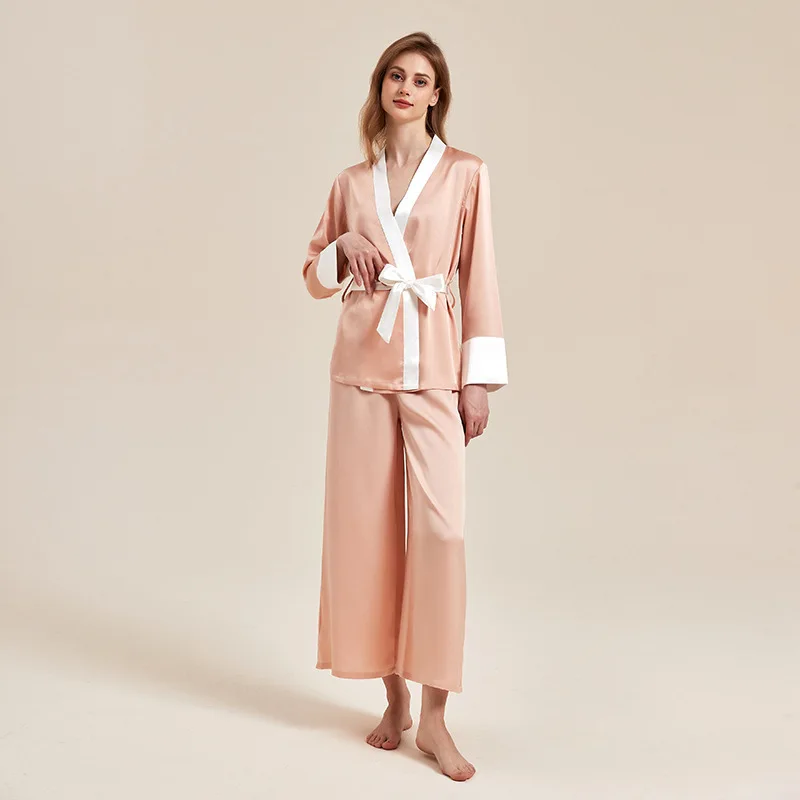 2023spring and Summerthin Ice Silk Women Pajama Sets Wide Leg Pants Night Wears for Women Elegant Women's Sleepwear Home Clothes