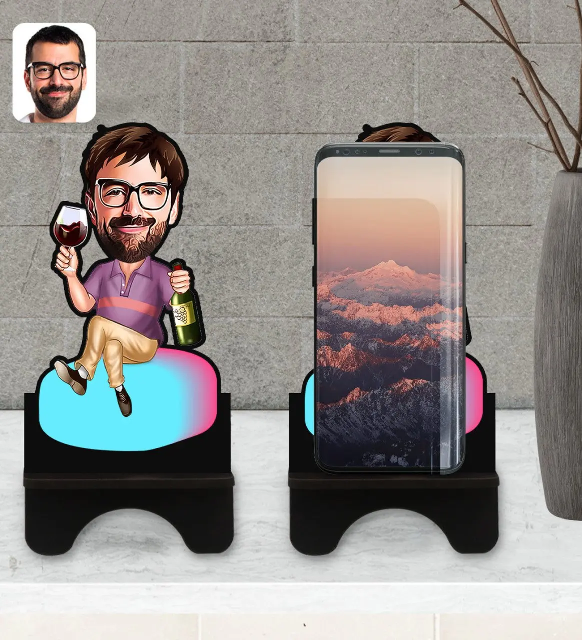 

Персонализированный мужской карикатура на деревянном безделушке, подставка-2