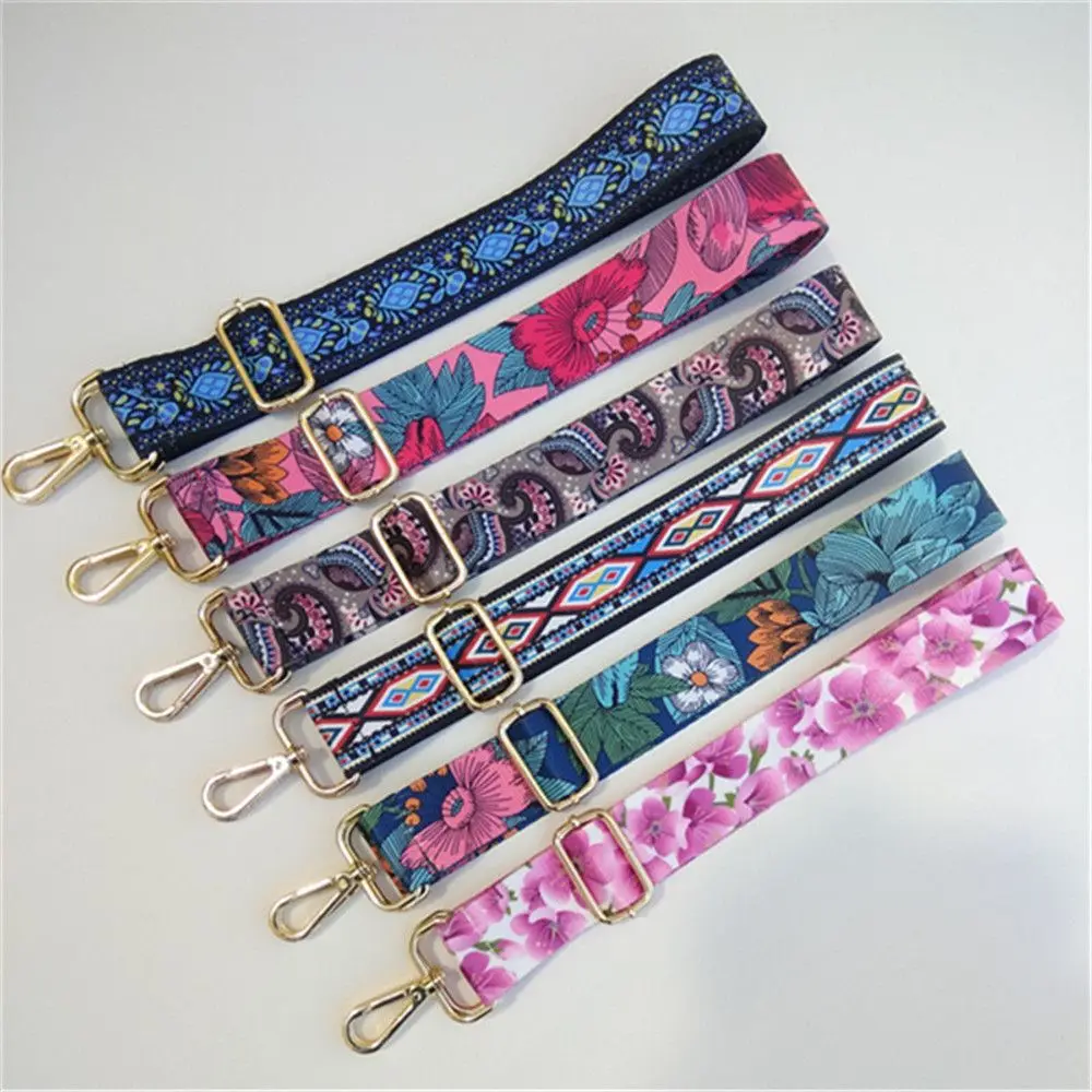 Fashion Bag Strap Adjustable Nylon Flowers Embroidered Colored Straps Crossbody Messenger Belts Straps Shoulder Bag Accessories